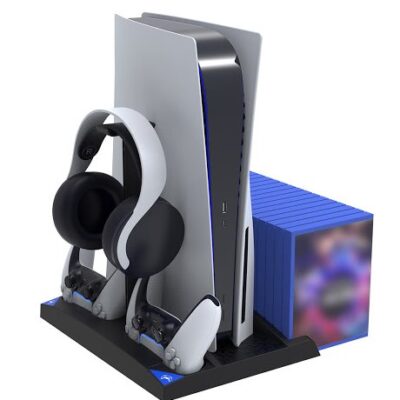 Ikrovimo stotele ir ausinimo stovas iPega P5013 Charger and Cooling Station skirtas PS5 ir PS5 PSMove valdikliams.