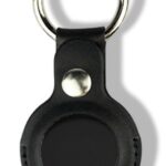 Juodas odinis dėklas Tactical Airtag Beam Leather su metaliniu žiedu ir spaustuku