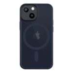 Tamsiai mėlynas dėklas Apple Iphone 13 Mini drauge su kamera ir logotipu