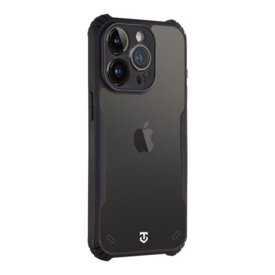 Skaidrus-juodas dėklas Tactical Quantum Stealth telefonui Apple iPhone 14 Pro, matomas galinis vaizdas su kameros išpjova