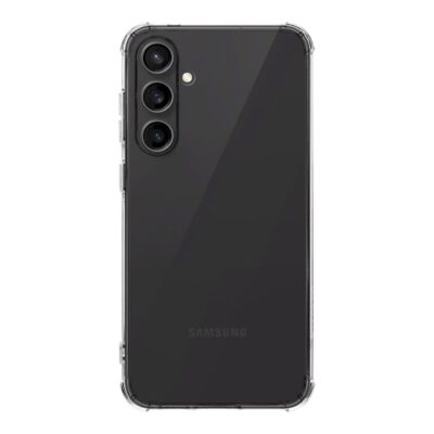 Skaidrus dėklas Tactical TPU Plyo telefonui Samsung Galaxy S23 FE 5G su matomu juodu telefonu ir trimis kameromis