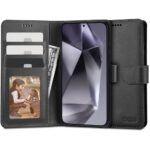 Juodas atverčiamas dėklas Samsung Galaxy S24 Ultra Tech-Protect Wallet su kortelių laikikliais ir nuotraukos langeliu