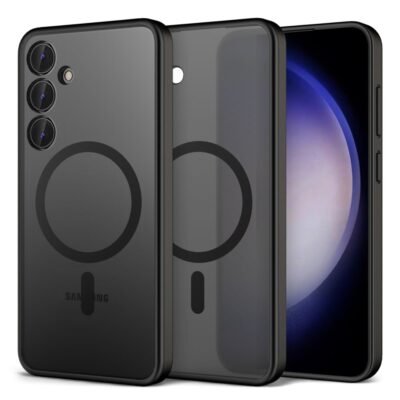 Juodas matinis dėklas Samsung Galaxy S24 Tech-Protect Magmat Magsafe su magnetiniu žiedu