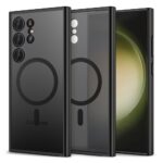 Juodas matinis dėklas Samsung Galaxy S24 Ultra su MagSafe magnetine sistema ir atviromis kamerų anga