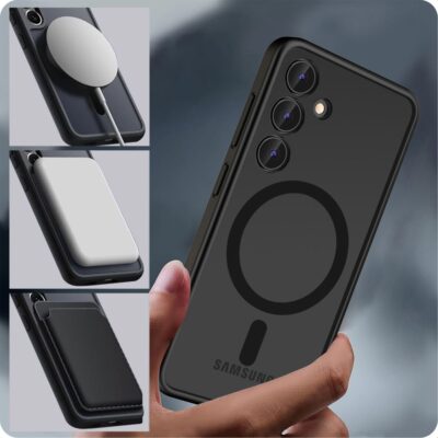 Juodas matinis dėklas Samsung Galaxy S24 Ultra Tech-Protect Magmat Magsafe su magnetiniu žiedu ir plonu dizainu