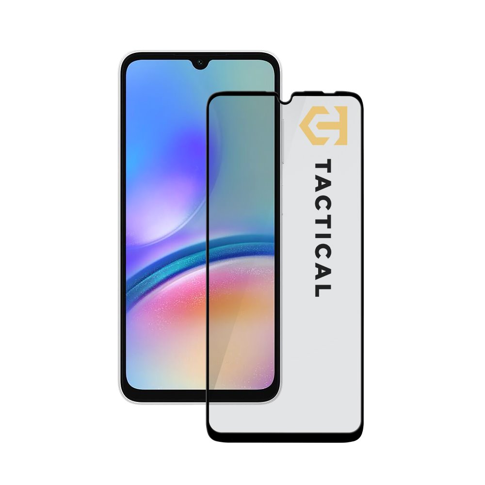 Juodas apsauginis ekrano stikliukas Samsung Galaxy A05 A05s Tactical Glass Shield 5D Juodas apsauginis ekrano stikliukas Samsung Galaxy A05 A05s Tactical Glass Shield 5D prie telefono ekrano