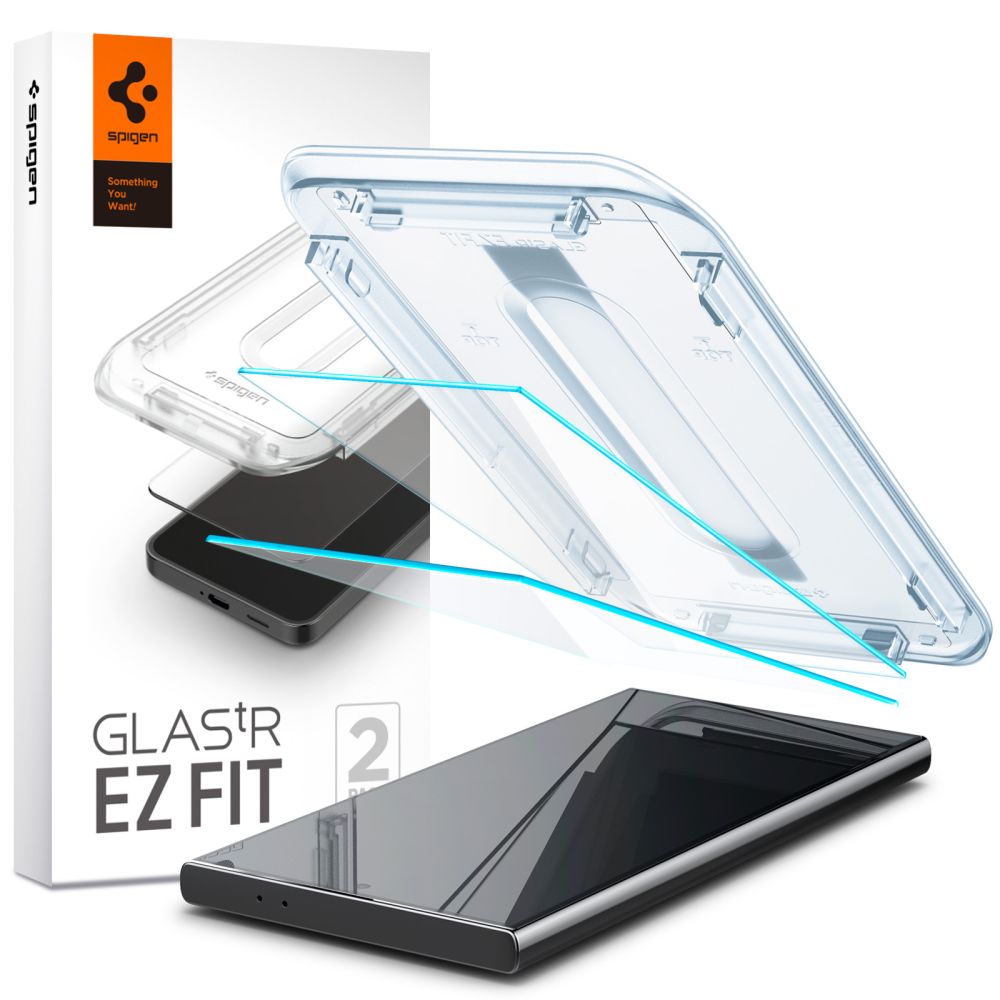 Skaidrus apsauginis stikliukas Samsung Galaxy S24 Ultra Spigen Glas.Tr Ez Fit 2vnt Skaidrus apsauginis stikliukas Samsung Galaxy S24 Ultra Spigen Glas.Tr Ez Fit su pakuote ir telefonu
