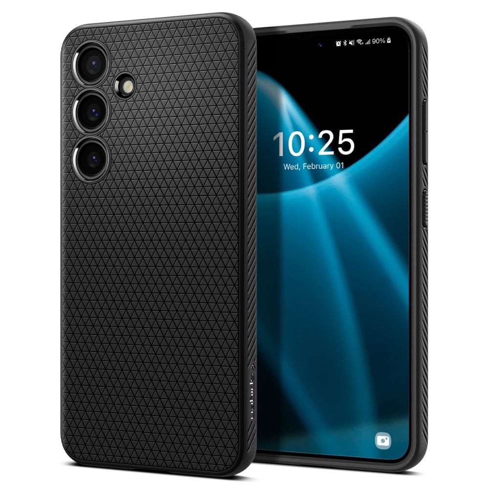 Juodas matinis dėklas Samsung Galaxy S24 Plus Spigen Liquid Air Juodas matinis dėklas Samsung Galaxy S24 Plus su trikampių raštu ir trimis kameromis