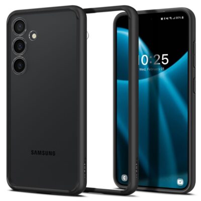 Juodas matinis dėklas Samsung Galaxy S24 Spigen Ultra Hybrid, apsaugantis telefoną su tvirta kameros sritimi