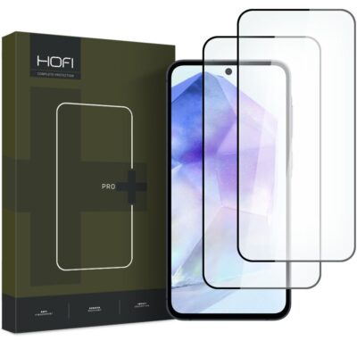 Juodas apsauginis ekrano stikliukas Samsung Galaxy A35 A55 5G Hofi Glass Pro 2-Pack pristatytas su juodu kraštu