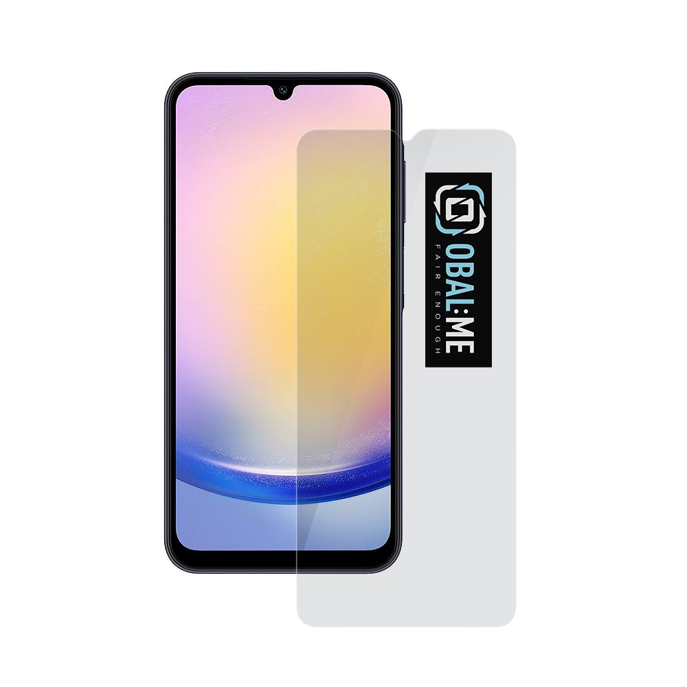 Skaidrus apsauginis stikliukas Samsung Galaxy A25 5G OBAL ME Skaidrus apsauginis ekrano stikliukas Samsung Galaxy A25 5G su OBAL ME logotipu