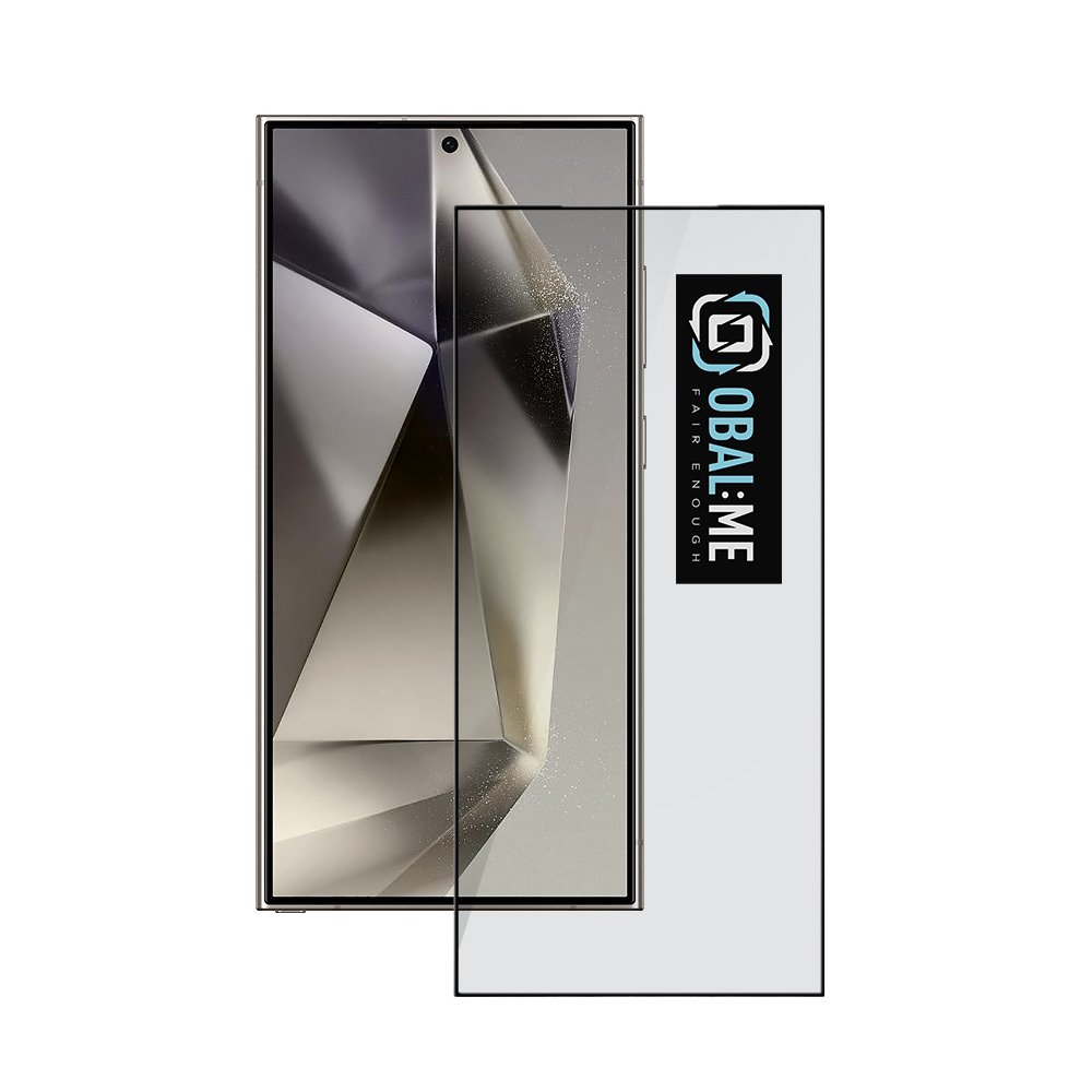 Juodas apsauginis ekrano stikliukas Samsung Galaxy S24 Ultra OBALME Juodas apsauginis ekrano stikliukas Samsung Galaxy S24 Ultra su OBALME logotipu