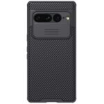 Juodas dėklas Google Pixel 7 Pro Nillkin Camshield su kameros uždengimu ir raštuota tekstūra