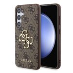 Rudas originalus dėklas Guess PU 4G Metal Logo telefonui Samsung Galaxy S24 Plus su raštu