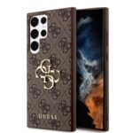 Rudas originalus dėklas Guess PU su metaliniu 4G logotipu Samsung Galaxy S24 Ultra telefonui
