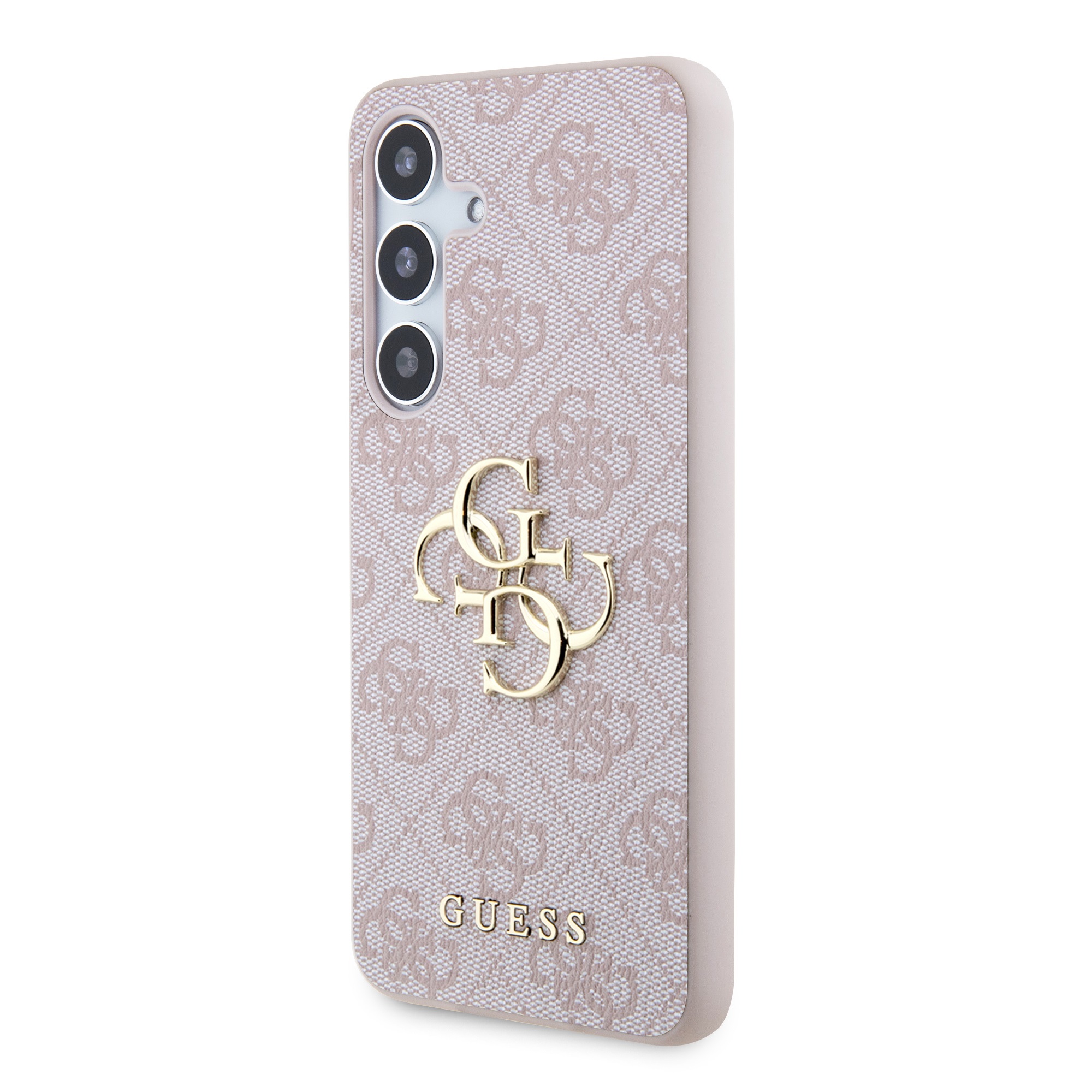 Rausvas originalus dėklas Guess PU 4G Metal Logo Samsung Galaxy S24 Rausvas originalus dėklas Guess PU 4G Metal Logo telefonui Samsung Galaxy S24 su auksiniu logotipu