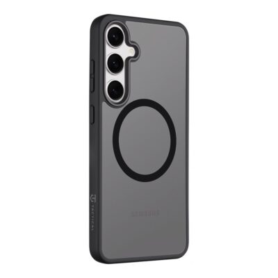 Asphalt dėklas Samsung Galaxy S24 Plus Tactical MagForce Hyperstealth su juodos spalvos kraštais ir permatomu korpusu