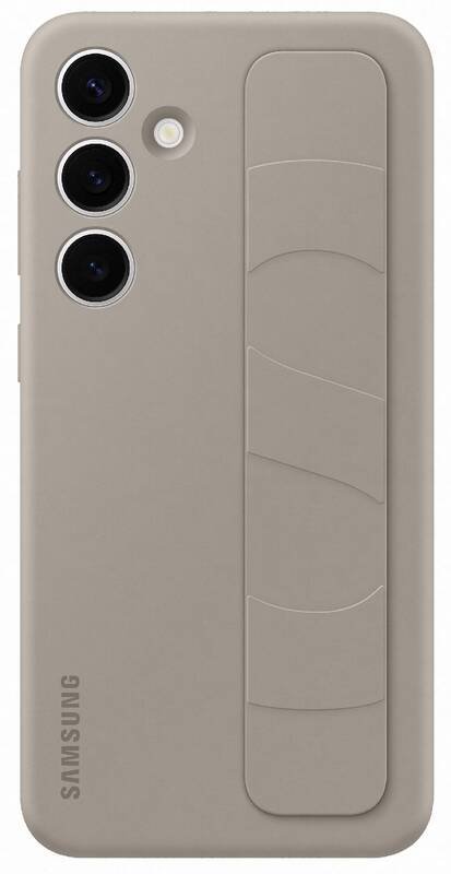Taupe originalus dėklas EF-GS926CUE Standing Grip Cover Samsung Galaxy S24 Plus Taupe originalus dėklas EF-GS926CUE Standing Grip Cover telefonui Samsung Galaxy S24 Plus su trimis kameros objektyvais ir stovėjimo rankena