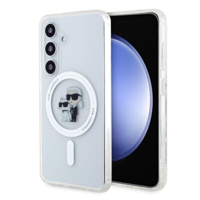 Skaidrus originalus deklas Karl Lagerfeld IML Glitter Karl and Choupette MagSafe telefonui Samsung Galaxy S24