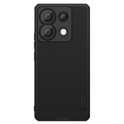 Juodas dėklas Nillkin Super Frosted Shield telefonui Xiaomi Redmi Note 13 Pro 5G su perforuotu paviršiumi ir fotoaparato kameros skyriumi