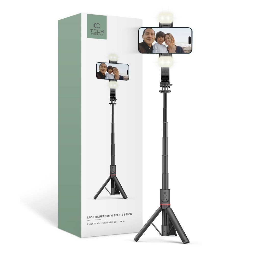 Juoda asmenukių lazda TECH-PROTECT L05S Juoda asmenukių lazda TECH-PROTECT L05S su integruota LED šviesa ir trikojų stoveliu