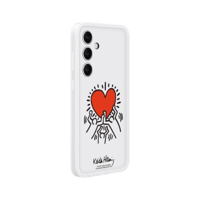 Baltas originalus dėklas EF-MS926CWE FlipSuit telefonu Samsung Galaxy S24 Plus su raudonu širdies piešiniu