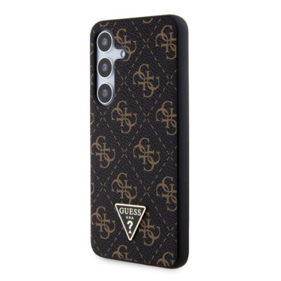 Juodas originalus dėklas Guess PU Leather 4G Triangle Metal Logo telefonui Samsung Galaxy S24 Plus