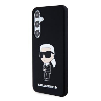 Juodas originalus dėklas Karl Lagerfeld Liquid Silicone Ikonik NFT telefonui Samsung Galaxy S24 Plus su figūrėle