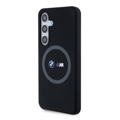 Juodas dėklas BMW M Printed Round ir Logo Magsafe silikoninis telefonui Samsung Galaxy S24