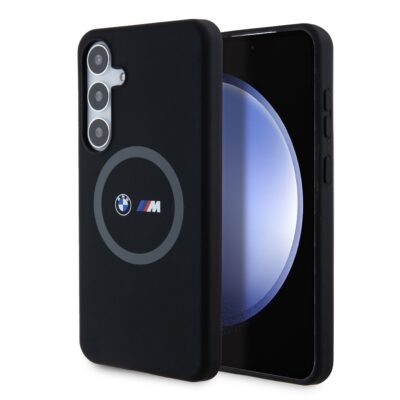 Juodas dėklas BMW M Printed Round and Logo Magsafe silikoninis telefonui Samsung Galaxy S24 Plus