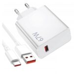 Baltas buitiis pakrovėjas Xiaomi MDY-14-EW USB-A 67W su USB-C 6A laidu