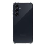 Skaidrus dėklas Tactical TPU Plyo telefonui Samsung Galaxy A55 5G ant juodo telefono galinio paviršiaus
