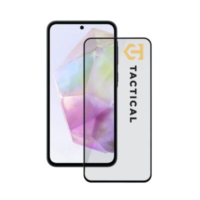 Juodas apsauginis ekrano stikliukas Samsung Galaxy A35 5G Tactical Glass Shield 5D ant baltos foninės nuotraukos