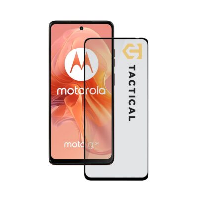 Juodas apsauginis stiklas telefonui Motorola G04 Tactical Glass Shield 5D su juodu rėmeliu