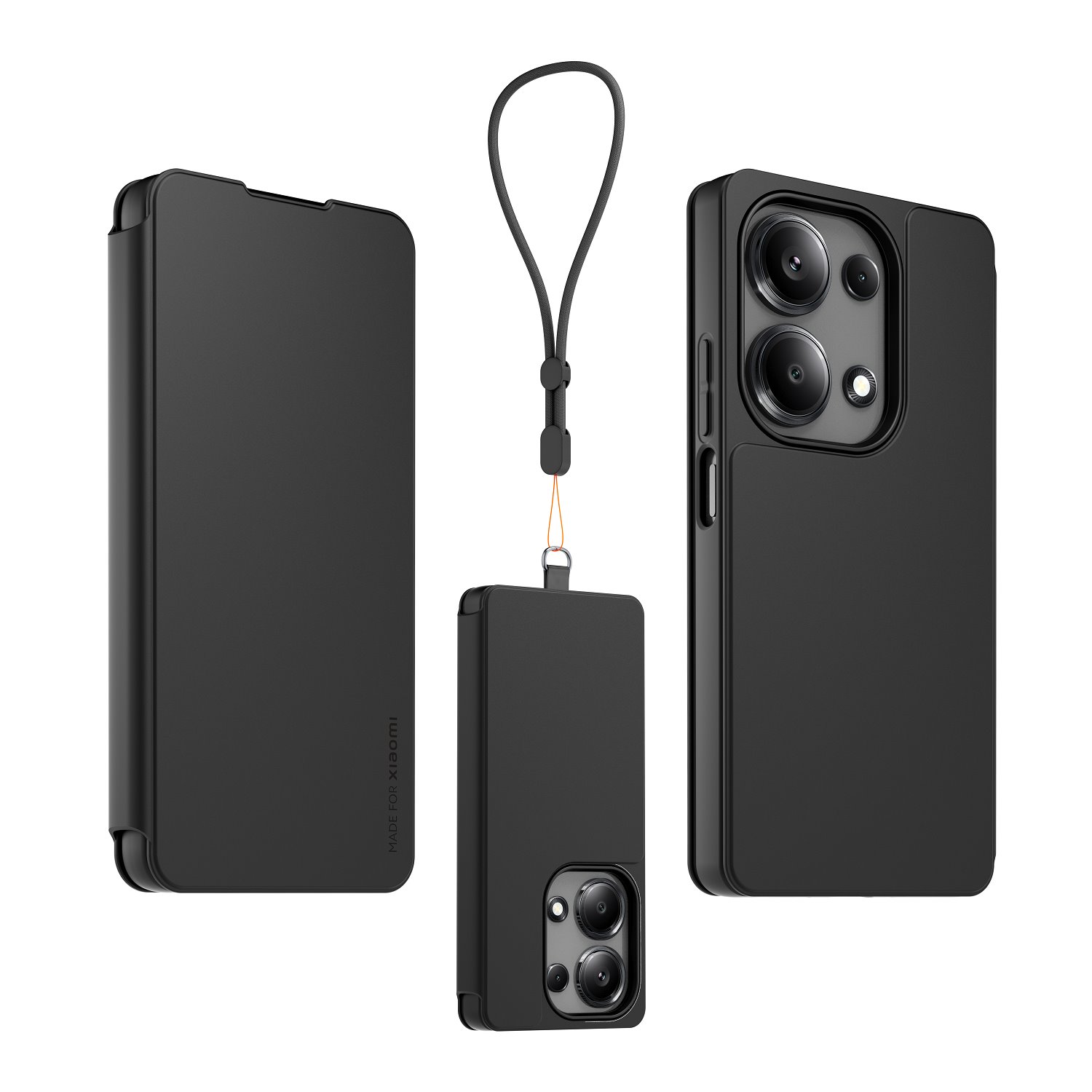Juodas originalus dėklas Book Necklace telefonui Xiaomi Redmi Note 13 Pro 4G Juodas originalus dėklas Book Necklace telefonui Xiaomi Redmi Note 13 Pro 4G, parodytas iš kelių pusių