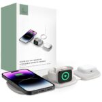 Pilkas belaidis pakrovėjas TECH-PROTECT QI15W-A32 3IN1 MAGNETIC MAGSAFE su trims įkrovimo vietomis telefonui, laikrodžiui ir ausinėms