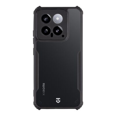 Skaidrus-juodas dėklas Tactical Quantum Stealth telefonui Xiaomi 14 pilnai dengia telefono nugarėlę su kameros apsauga