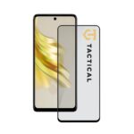 Juodas apsauginis ekrano stikliukas Tecno Spark 20 Pro Tactical Glass Shield 5D su juoda rėmeliu.