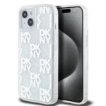 Skaidrus blizgantis dėklas telefonui Apple Iphone 15 su DKNY logotipu ir blizgučiais