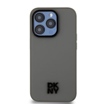 Pilkas dėklas telefonui Apple Iphone 15 Pro su DKNY logotipu ir Magsafe sistema