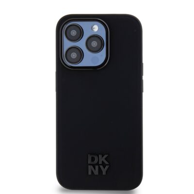 Juodas dėklas telefonui Apple Iphone 15 Pro DKNY PU Leather Stack Logo Magsafe su matiniu paviršiumi ir matiniais užrašais