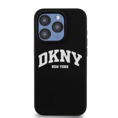 Juodas dėklas telefonui Apple Iphone 15 Pro su DKNY Liquid Silicone Arch Logo MagSafe