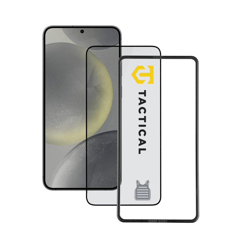 Apsauginis ekrano stikliukas Samsung S24 Plus Tactical Glass Impact Armour Apsauginis ekrano stikliukas Samsung S24 Plus Tactical Glass Impact Armour matomas su juoda rėmeliu