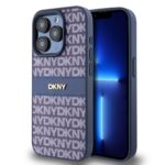 Mėlynas dėklas telefonui Apple Iphone 14 Pro Max su DKNY PU odos juostelių ir raštu