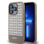 Rudas dėklas telefonui Apple Iphone 15 Pro Max su DKNY raštais ir apatine juosta
