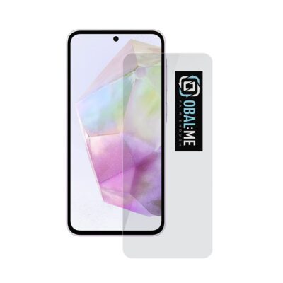 Skaidrus apsauginis ekrano stikliukas Samsung Galaxy A35 5G su OBAL ME logotipu