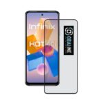 Juodas apsauginis ekrano stikliukas Infinix Hot 40i telefonui su OBALME logotipu
