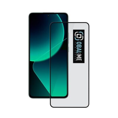 Juodas apsauginis ekrano stikliukas Xiaomi 13T su OBAL:ME logotipu