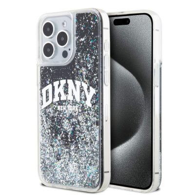 Juodas blizgantis dėklas telefonui Apple Iphone 13 Pro Max su DKNY logotipu