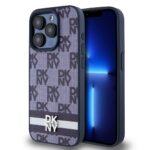 Mėlynas dėklas telefonui Apple Iphone 15 Pro Max su DKNY PU odos languota tekstūra ir juosta